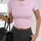 Unifarbenes Oberteil, tailliertes, kurzes, schmal geschnittenes, nabelfreies T-Shirt - FreeWave Fashion 