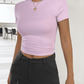 Unifarbenes Oberteil, tailliertes, kurzes, schmal geschnittenes, nabelfreies T-Shirt - FreeWave Fashion 