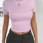 Unifarbenes Oberteil, tailliertes, kurzes, schmal geschnittenes, nabelfreies T-Shirt - FreeWave Fashion 