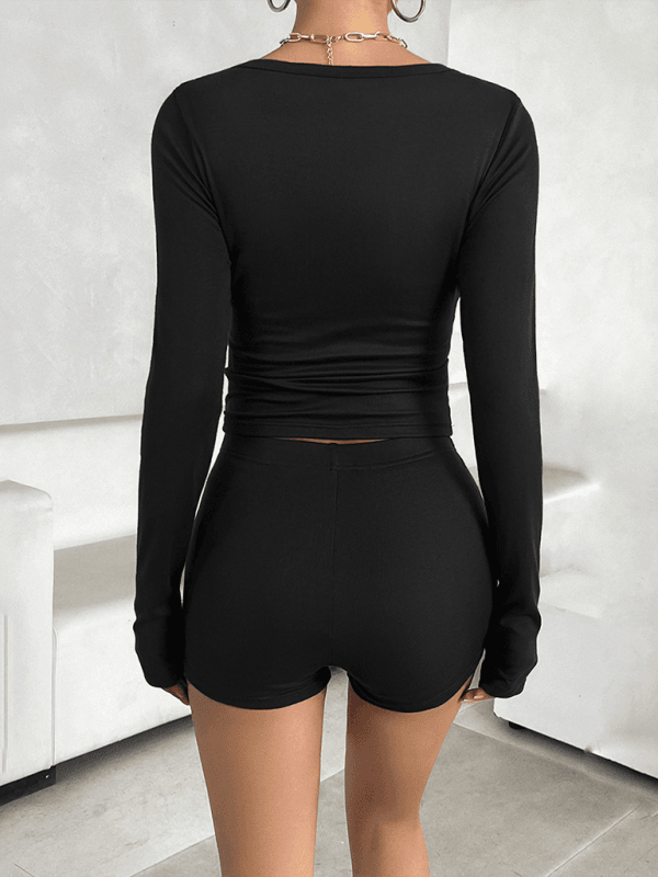 Zweiteiliges Set aus einfarbigem, schlankem Langarmoberteil und Hose für Frühling und Sommer - FreeWave Fashion 