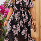 Übergröße Damen V-Ausschnitt Flatterärmel Tailliertes Blumenkleid - FreeWave Fashion 