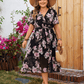 Übergröße Damen V-Ausschnitt Flatterärmel Tailliertes Blumenkleid - FreeWave Fashion 