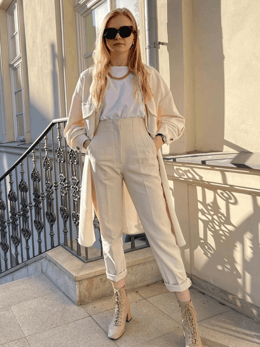 Einfarbige Hose mit hoher Taille und schmaler Freizeithose für Damen - FreeWave Fashion 