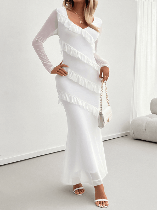 Elegante Slim-Style V-Ausschnitt Kleid mit langen Ärmeln - FreeWave Fashion 