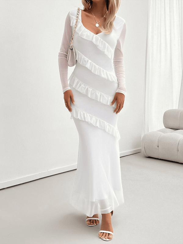 Elegante Slim-Style V-Ausschnitt Kleid mit langen Ärmeln - FreeWave Fashion 