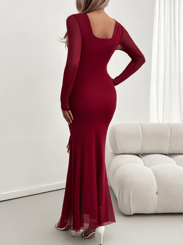 Elegante Slim-Style V-Ausschnitt Kleid mit langen Ärmeln - FreeWave Fashion 