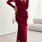 Elegante Slim-Style V-Ausschnitt Kleid mit langen Ärmeln - FreeWave Fashion 